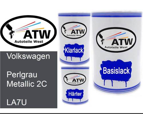 Volkswagen, Perlgrau Metallic 2C, LA7U: 500ml Lackdose + 500ml Klarlack + 250ml Härter - Set, von ATW Autoteile West.